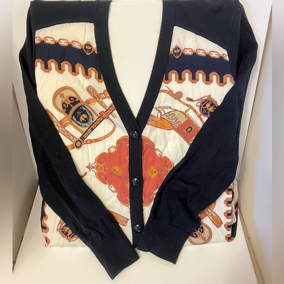 Brooks Brothers long equestrian cardigan V neck silk cotton spandex navy size L - Picture 10 of 11